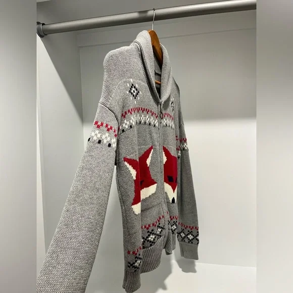 ModCloth Gray No Fox Given Fair Isle Zip-up Sweater - XS oversized cabincore - Picture 3 of 9